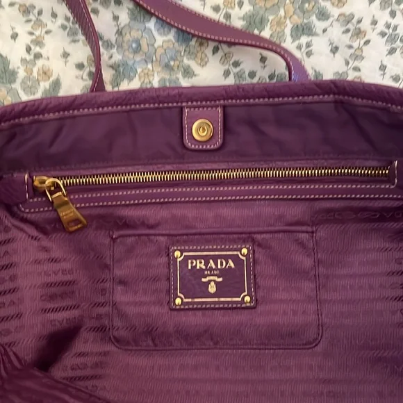 PRADA original purple Tessuto Canapa Logo Large Tote. nylon/Saffiano leather